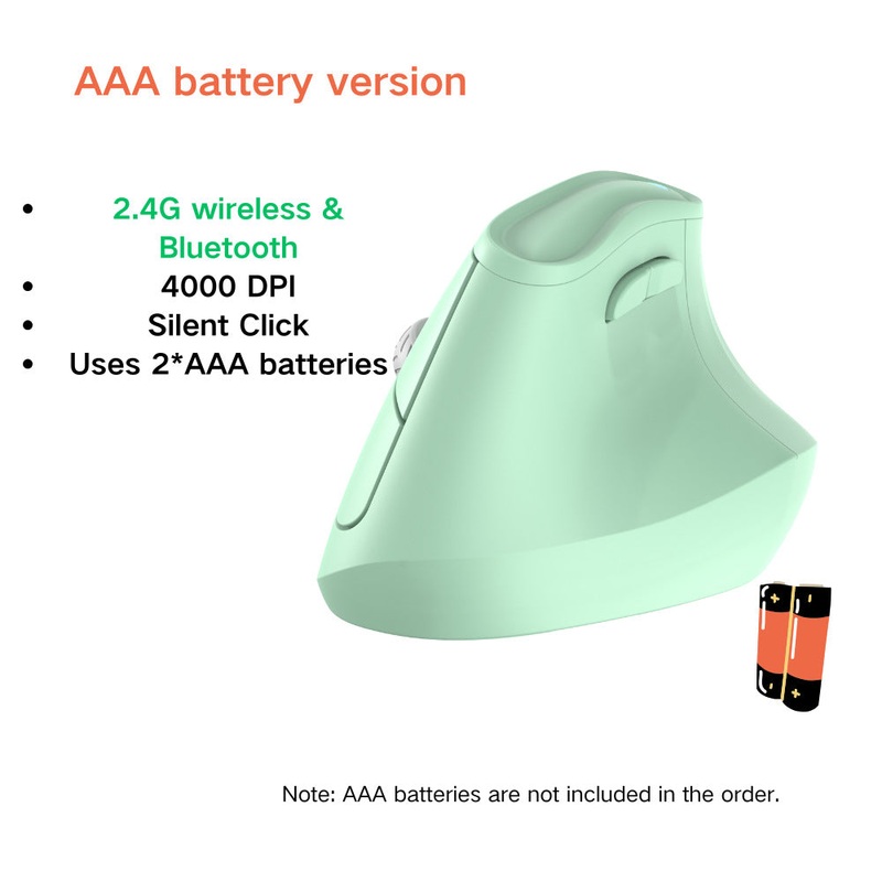 Ergonomic Vertical Mouse – Multi-Device Bluetooth5.0 & 2.4G Wireless, Adjustable DPI, Silent Click(green)