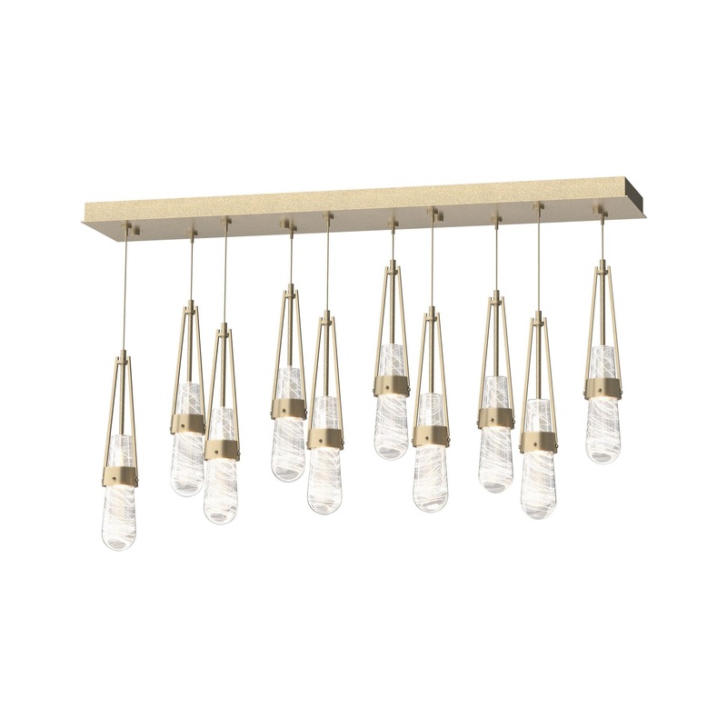Link 10-Light Blown Glass Pendant Soft Gold Clear Glass with White Threading (YJ)