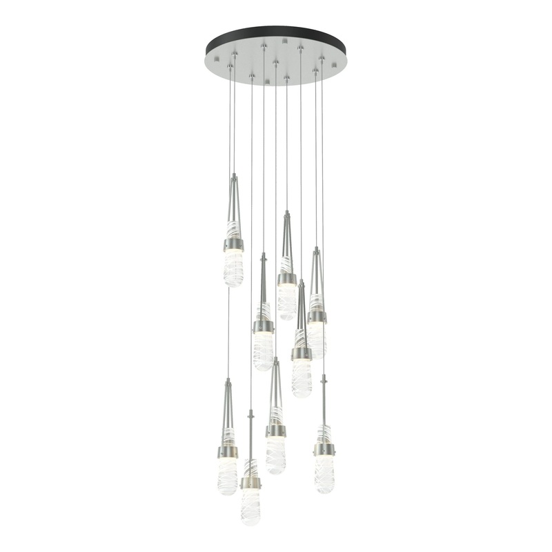 Link 9-Light Blown Glass Pendant Vintage Platinum Clear Glass with White Threading (YJ)