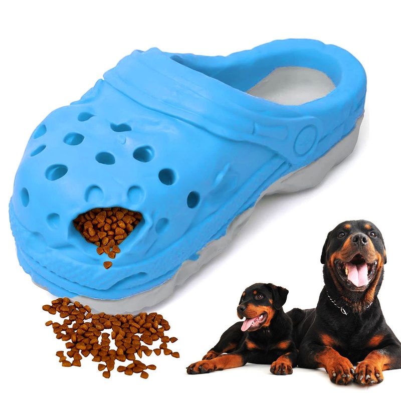 Size L Blue Tough Slipper Dog Chew Toy – Natural Rubber Treat Dispenser & Teeth Cleaner for Interactive Play & Boredom Relief