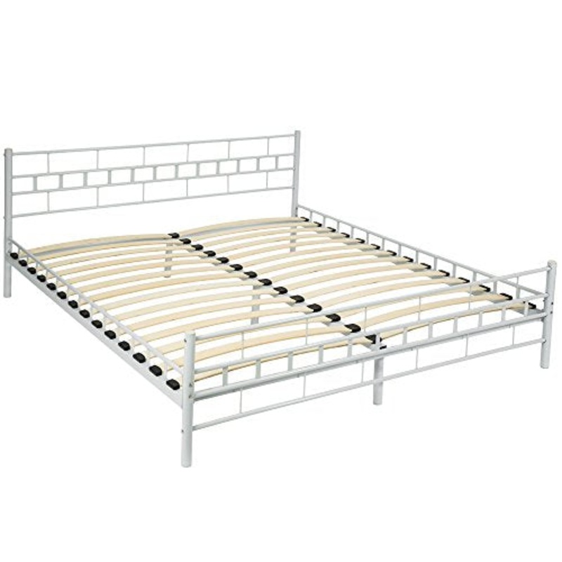 TecTake LETTO METALLO CON RETE STRUTTURA MATRIMONIALE MODERNO – modelli differenti – (180x200cm, Bianco)