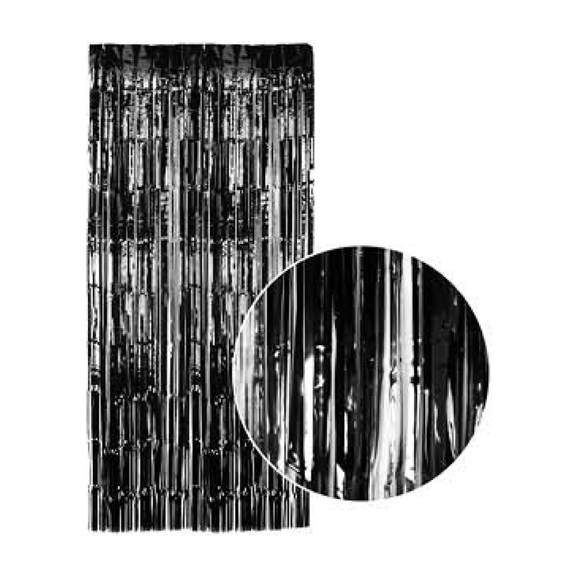 Tinsel Curtain Foil Metallic Fringe Backdrop Party Door Decorations – 200cm x 100cm – Black