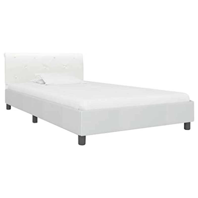 vidaXL Giroletto Classico Imbottito Sobrio Elegante Testata in MDF Telaio in Legno Pioppo Struttura Letto Bianco in Similpelle 90×200 cm