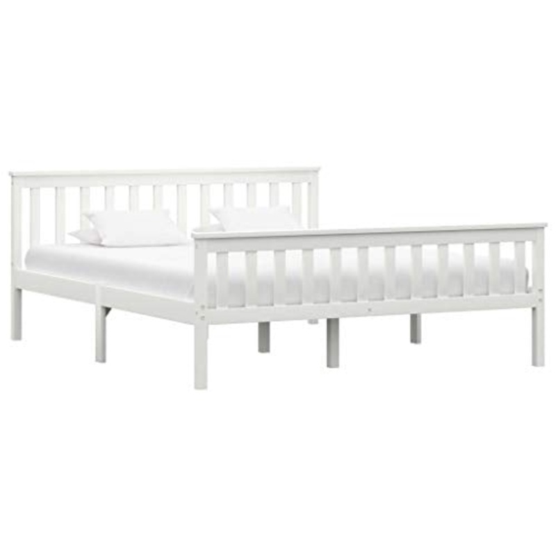 BIGTO – Struttura per letto in legno di pino massiccio, per camera da letto, stile B, 150 x 200 cm, colore: Bianco