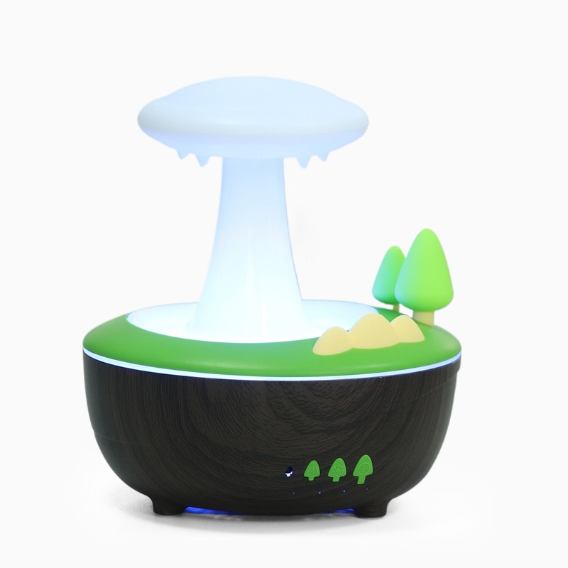 Dark Woodgrain Raindrop Mushroom Aroma Diffuser – 280mL Ultrasonic Humidifier with Colorful Lights