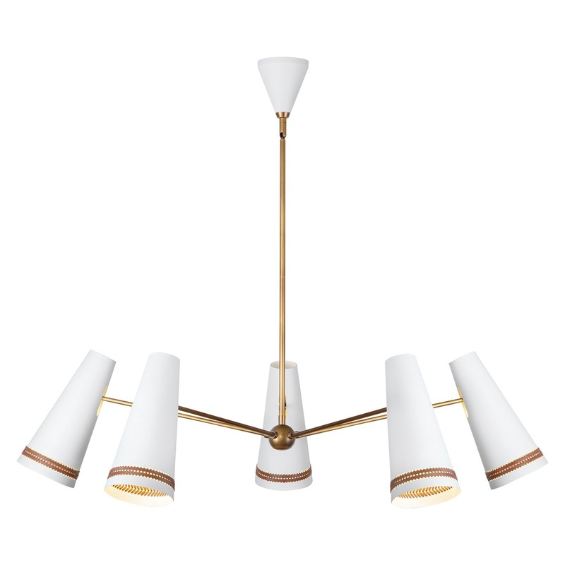 Five Light Chandelier from the Brickell Collection in Matte White/Hazelnut Leather Finish by Alora