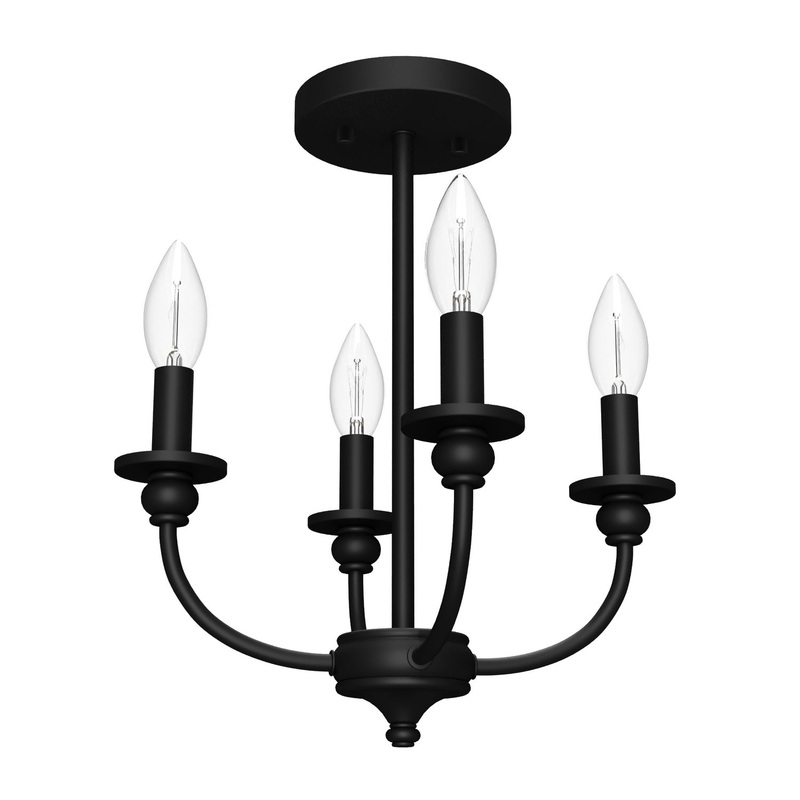Four Light Semi-Flush Mount from the Southcrest Collection in Flat Matte Black Finish by Hunter