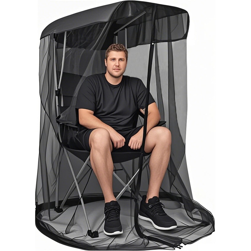 Portable Outdoor Chair Cover with Mosquito Net & Sun Canopy – UV & Water-Resistant Shelter for Camping & Fishing(black 205*125*205CM)