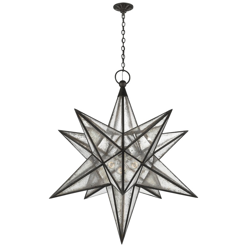 Three Light Lantern from the Moravian Star Collection in Aged Iron Finish by Visual Comfort Signature