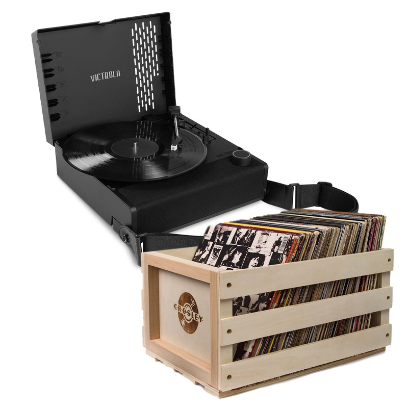 Victrola Revolution Go Turntable – Black + Bundled Record Storage Crate