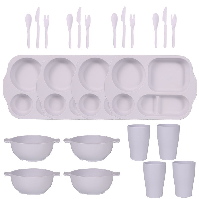 White Durable Eco-Friendly Wheat Straw Dinnerware Set – 24 Pieces with Plates, Bowls, Cups & Cutlery