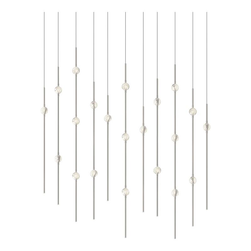 Aries 36″ Rectangle LED Pendant Satin Nickel with Clear Faceted Acrylic 2700K 20′ Adjustable Cord