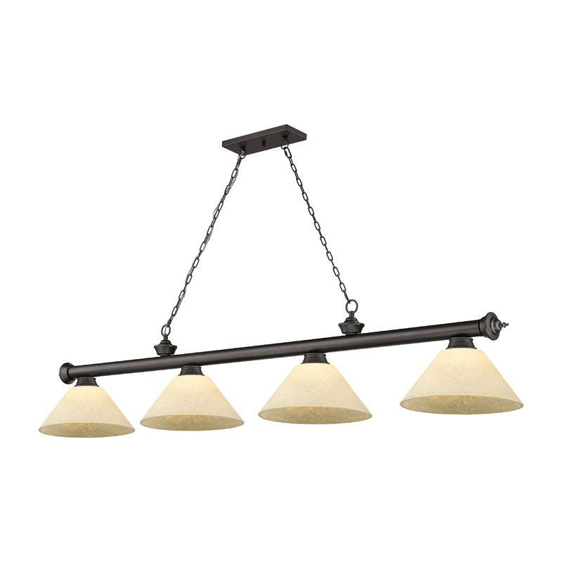 Cordon 4-Light Billiard Bronze Cone Golden Mottle Glass
