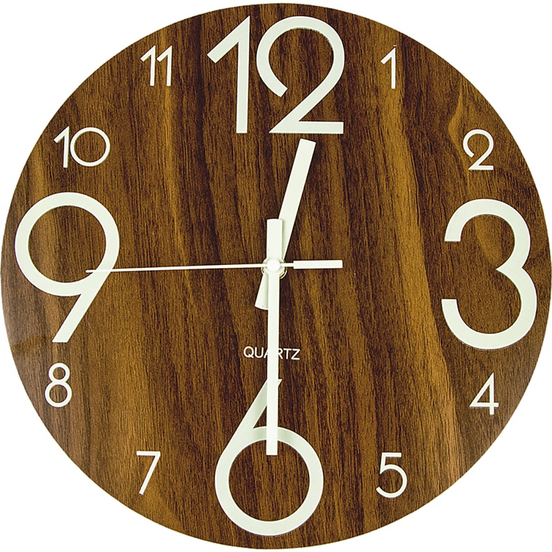 Glow In Dark Wall Clock Luminous Quartz Quiet Wooden Home Decor 30cm