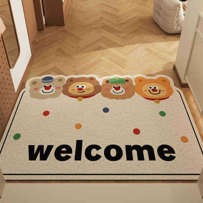 Healing Bear Set of 2 Cartoon PVC Coil Entrance Mats – Non-Slip Dirt Trapping Door Mats (50x80cm)