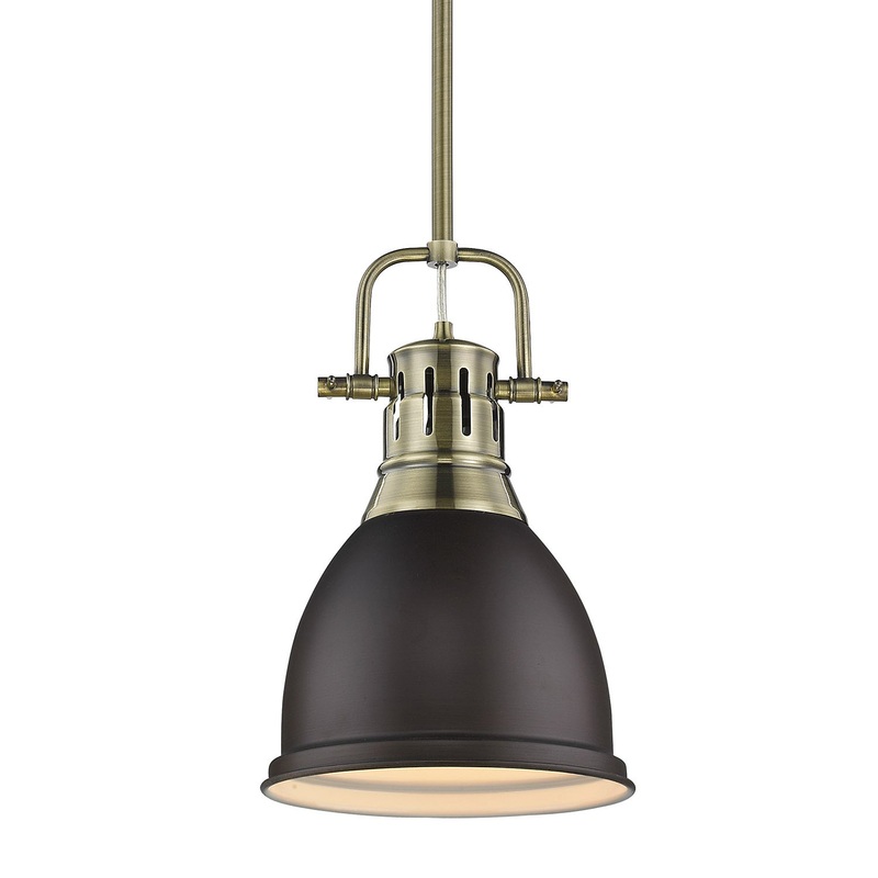 One Light Pendant from the Duncan Collection in Aged Brass Finish by Golden