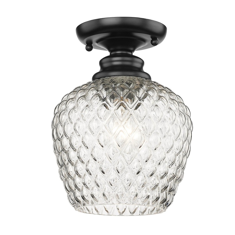 One Light Semi-Flush Mount from the Adeline Collection in Matte Black Finish by Golden