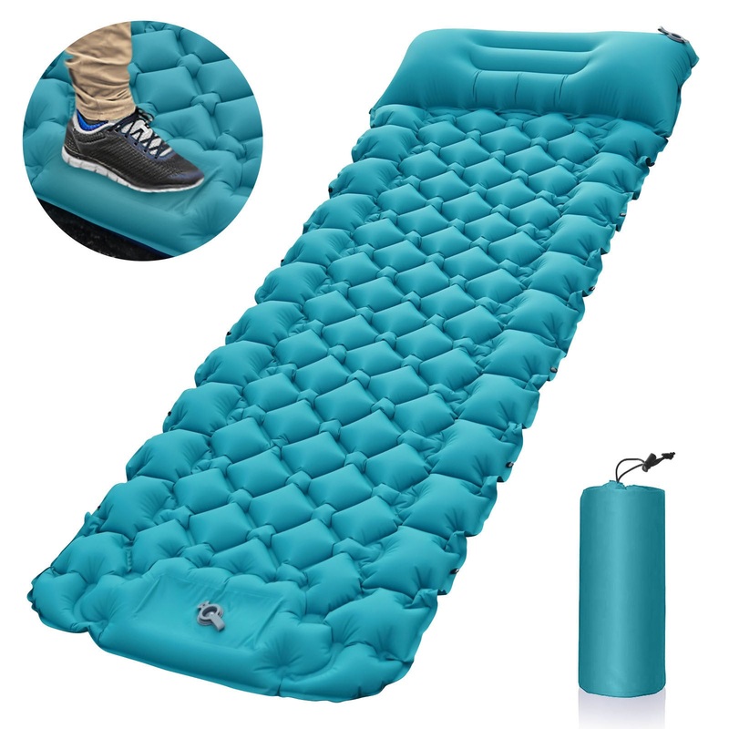 Peacock blue Portable Outdoor Inflatable Mat – Foot-Operated Camping Sleeping Pad