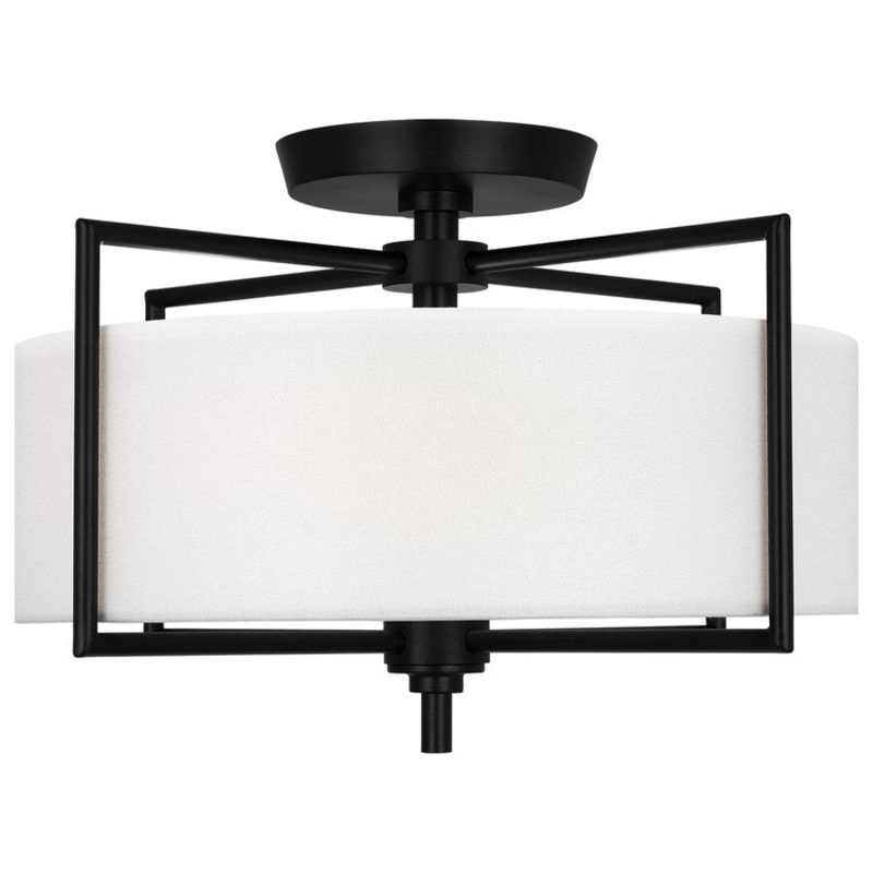 Ceiling Light Perno Semi-Flushmount Medium 2 Lamp Aged Iron White Linen