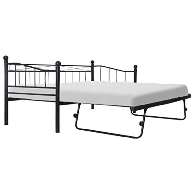 Tidyard Struttura Divano Letto Matrimoniale in Acciaio Nero/Bianco,Divano Letto 2 Posti,Divano Letto Esternsibile,Letto a Scomparsa,Divano Letto Doppio,Divano Letto in Metallo 180×200/90×200 cm