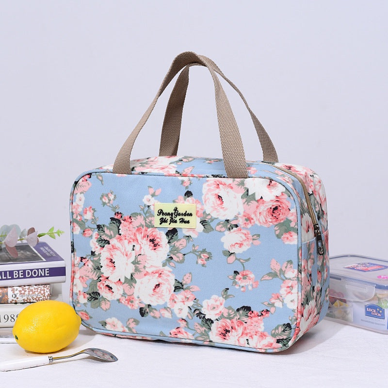 Versatile Portable Handled Bag – Durable Waterproof Fabric, Ideal for Toiletries, Lunch & Travel(Light blue peony)
