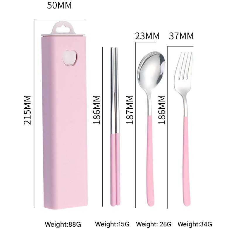 2 – pcs Pink Reusable Travel Utensil Set with Case – 304 Stainless Steel Spoon, Fork & Chopsticks