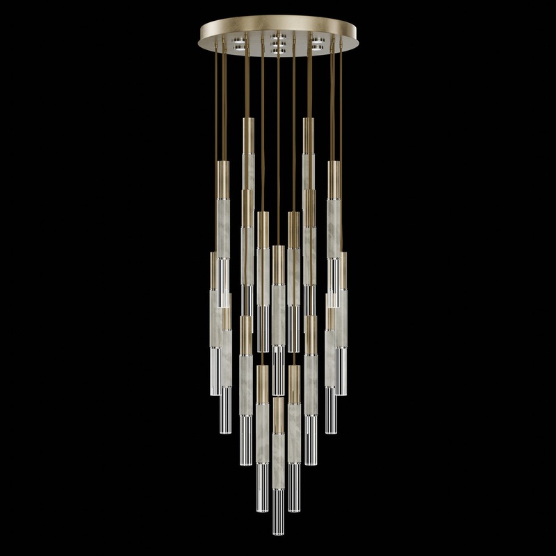 Antonia 31″W Round Pendant Soft Gold Leaf/Nickel/Smoke