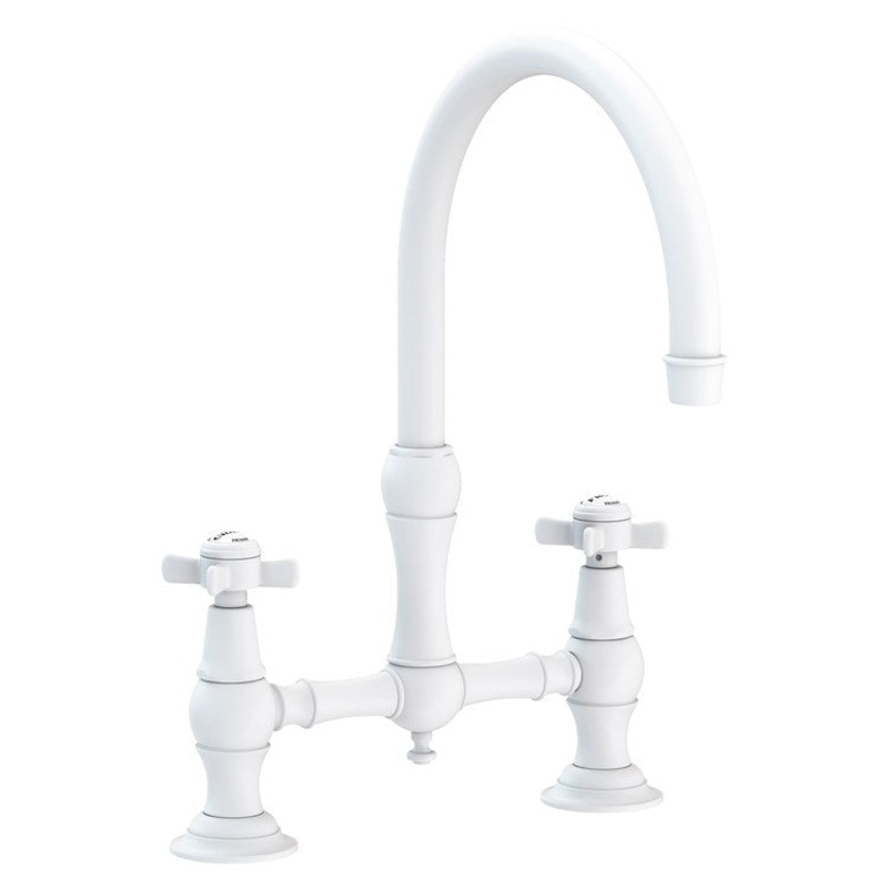 Kitchen Faucet Fairfield Bridge 8 Inch Spread 2 Cross ADA Matte White Spout Height 9 Inch Spout Reach 9 Inch 1.8 Gallons per Minute