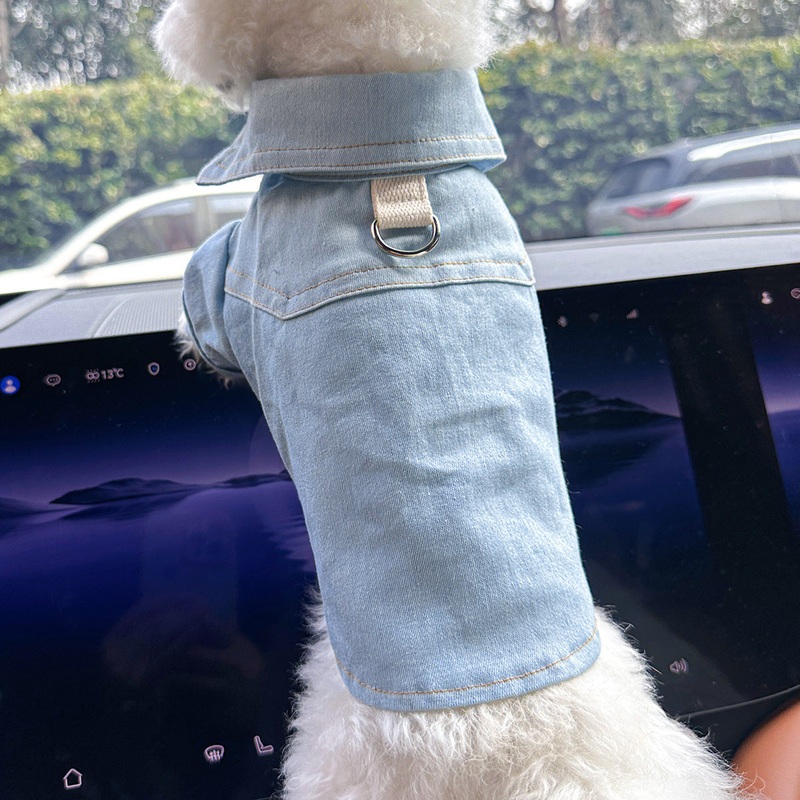 S-Approximately 5kg Handsome denim shirt Denim Vest Jacket for Dogs and Cats – Spring, Summer, and Autumn Wear