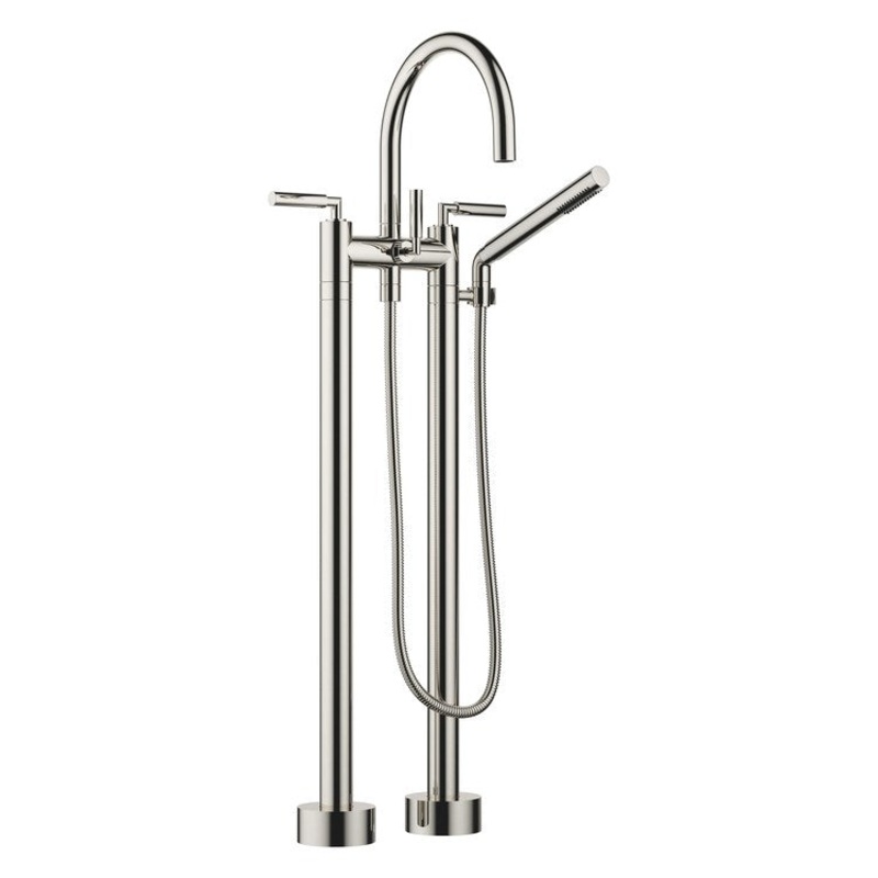 Tub Filler TARA Freestanding Mixer with Handshower 5-7/8 Inch Spread 3 Lever ADA Platinum