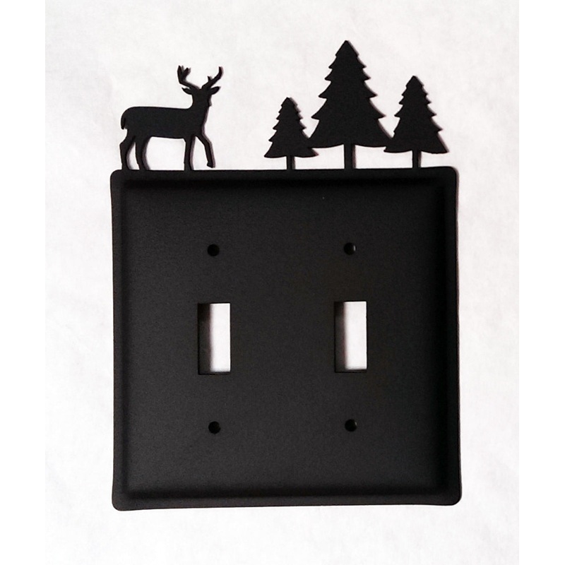 Village Wrought Iron ESS-203 Double Deer w Trees Switch Cover Double