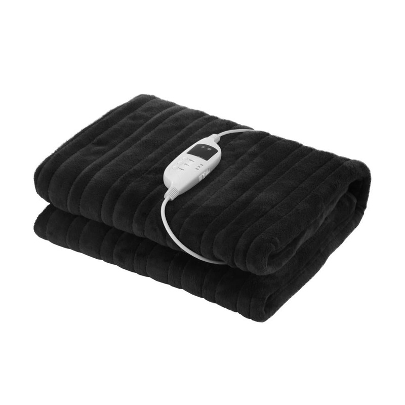 Washable Electric Heated Throw Rug Flannel Black