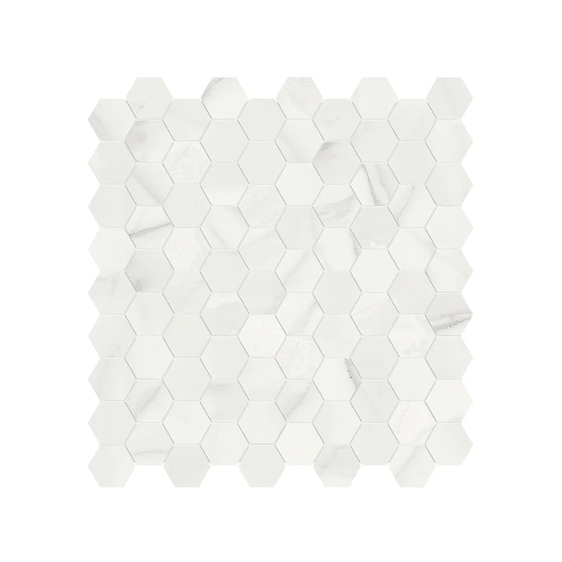 1.25 Inch Mayfair Volakas Grigio Polished Porcelain Hexagon Mosaics 1 Sheet = .97 Sq. Ft. 1.25″