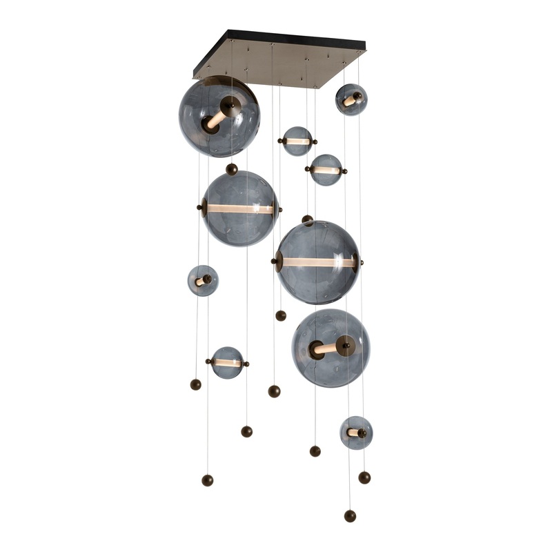 Abacus 10-Light Square LED Pendant Bronze Cool Grey Glass (YL)