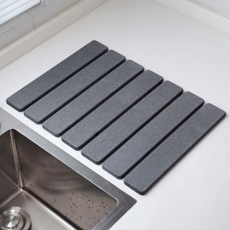 Folding Diatomaceous Earth Countertop Drain Mat – Quick Dry, Non-Slip & Easy Clean Absorbent Pad(dark grey)