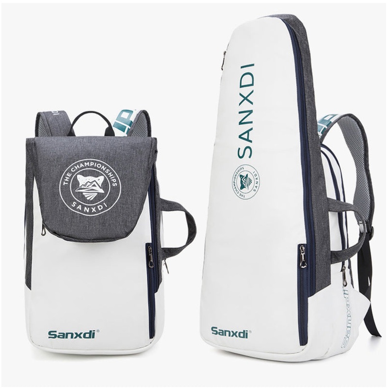 Grey and White Multifunctional Tennis & Badminton Backpack – Waterproof Racket Bag with Shoe Compartment