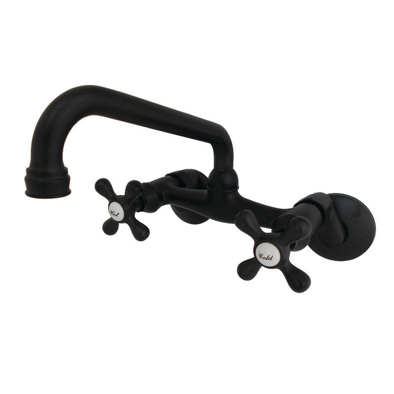 Kingston Brass KS213MB Kingston Two Handle Wall Mount Kitchen Faucet, Matte Black