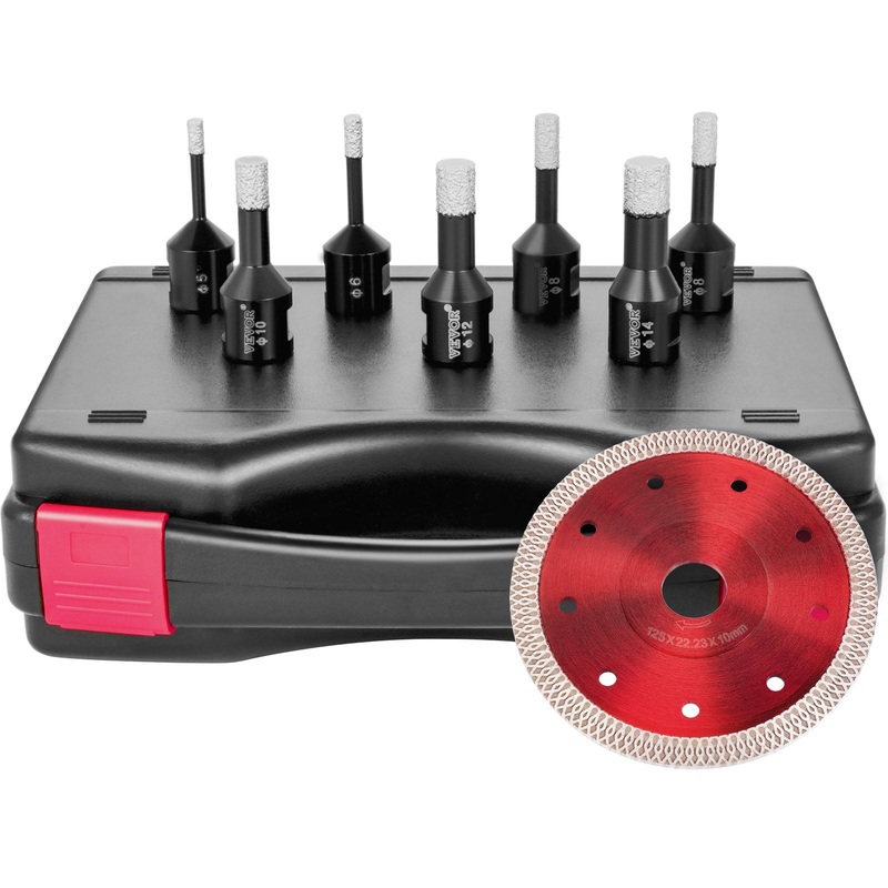 VEVOR Diamond Drill Bits 7PCS Diamond Hole Saw 6/6/8/8/10/12/14mm Tile Hole Saw Kit Vacuum Brazed Diamond Drill Bit 0.59in/15mm Segment Tile Hole Saw w Storage Case for Tile Ceramic Porcelain Marble