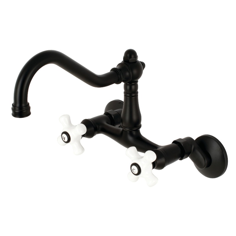 Kingston Brass KS3220PX Vintage 6″ Adjustable Center Wall Mount Kitchen Faucet, Matte Black