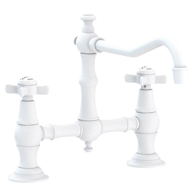 Kitchen Faucet Fairfield Bridge 8 Inch Spread 2 Cross ADA Matte White Spout Height 6-3/8 Inch Spout Reach 9-7/16 Inch 1.8 Gallons per Minute