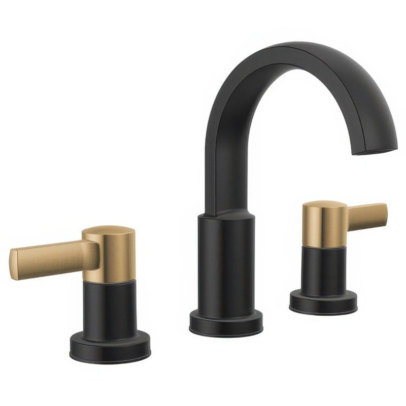 Lavatory Faucet Albion Widespread 6 to 16 Inch Spread 2 Lever ADA WaterSense Matte Black/Champagne Bronze 1.2 Gallons per Minute Deck Mount Pop-Up 3 Hole