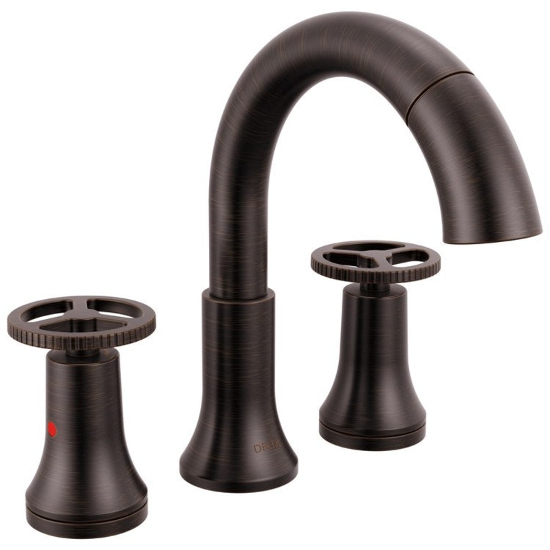 Lavatory Faucet Trinsic Widespread 4-16 Inch Spread 2 Wheel ADA WaterSense/CALGreen Venetian Bronze 1.2 Gallons per Minute Deck Mount Metal Pop-Up Drain 3 Hole MagnaTite Docking