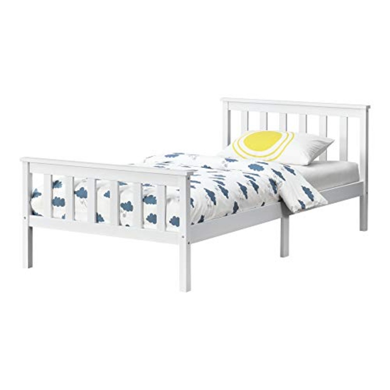 Struttura Letto 1 Piazza e Mezza 120 x 200 cm Letto in Legno di Pino con Testiera e Pediera Alte – Bianco