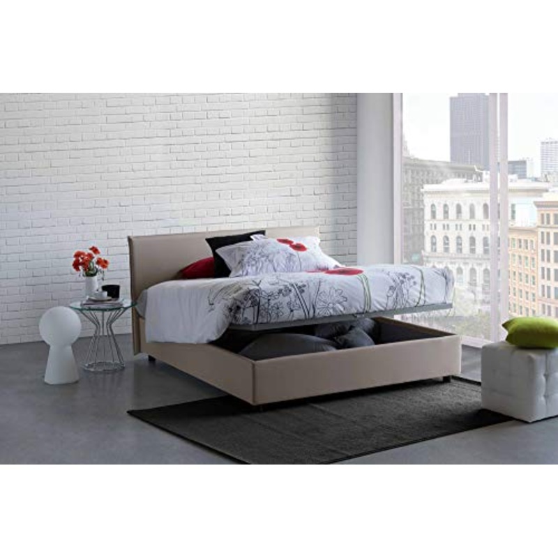 Talamo Italia Letto contenitore Matrimoniale Anna, Made in Italy, Letto con rivestimento in tessuto, Apertura frontale, adatto per materasso cm 160×200, Tortora