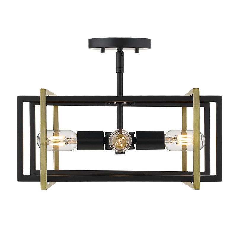 Tribeca Semi-flush in Matte Black with Aged Brass Accents