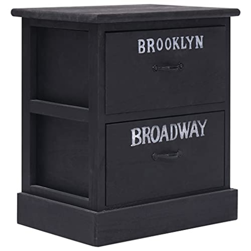 vidaXL Comodino Vintage Tradizionale Robusta Cassettiera con 2 Cassetti Armadietto Notte Tavolino Laterale Nero 38x28x45 cm Legno di Paulownia