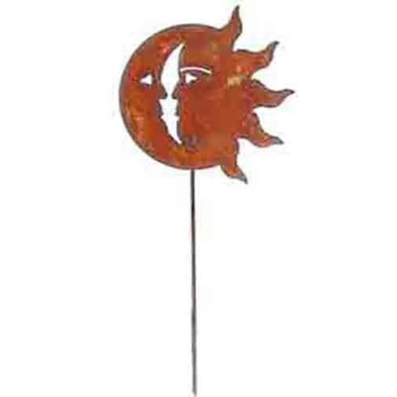 Village Wrought Iron RGS-62 Sun Moon Rusted Garden Stake