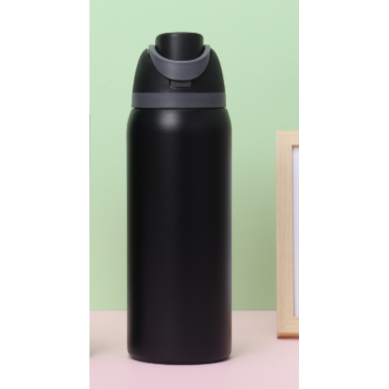 Black 32oz 304 Stainless Steel Insulated Water Bottle – Dual-Drink Pop-Up Lid