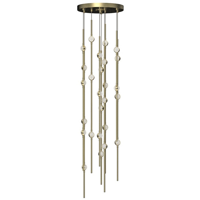 Constellation Andromeda Short 12″ Round LED Pendant Satin Brass with Clear Faceted Acrylic 3000K 10′ Adjustable Cord