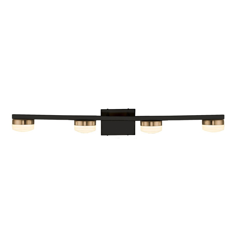 LED Bath Bar from the Puck Collection in Matte Black w/ Brass Finish by Justice Designs